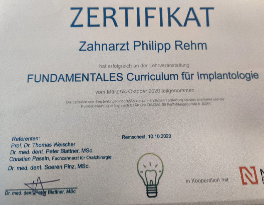Curriculum Implantologie Zertifikat 