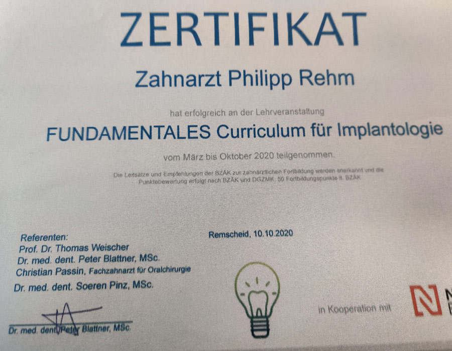 Curriculum Implantologie Zertifikat
